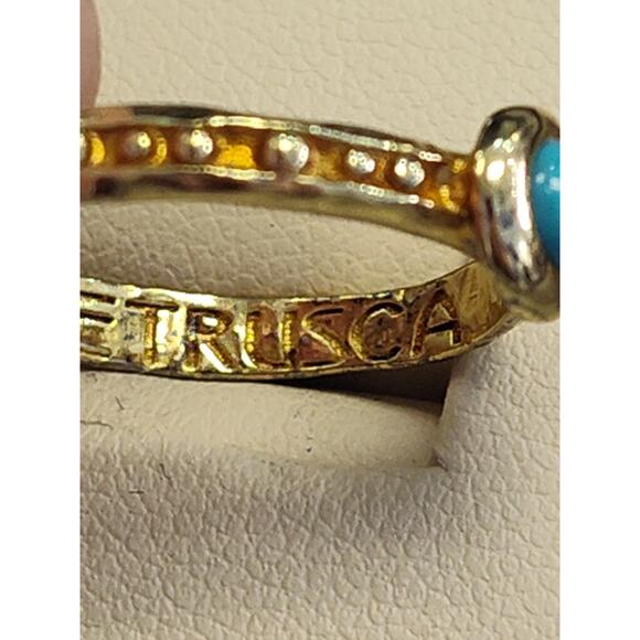 ETRUSCA ITALY STERLING SILVER GOLD PLATED BEADED STACK RING SIZE 9 Turquoise - Picture 3 of 5
